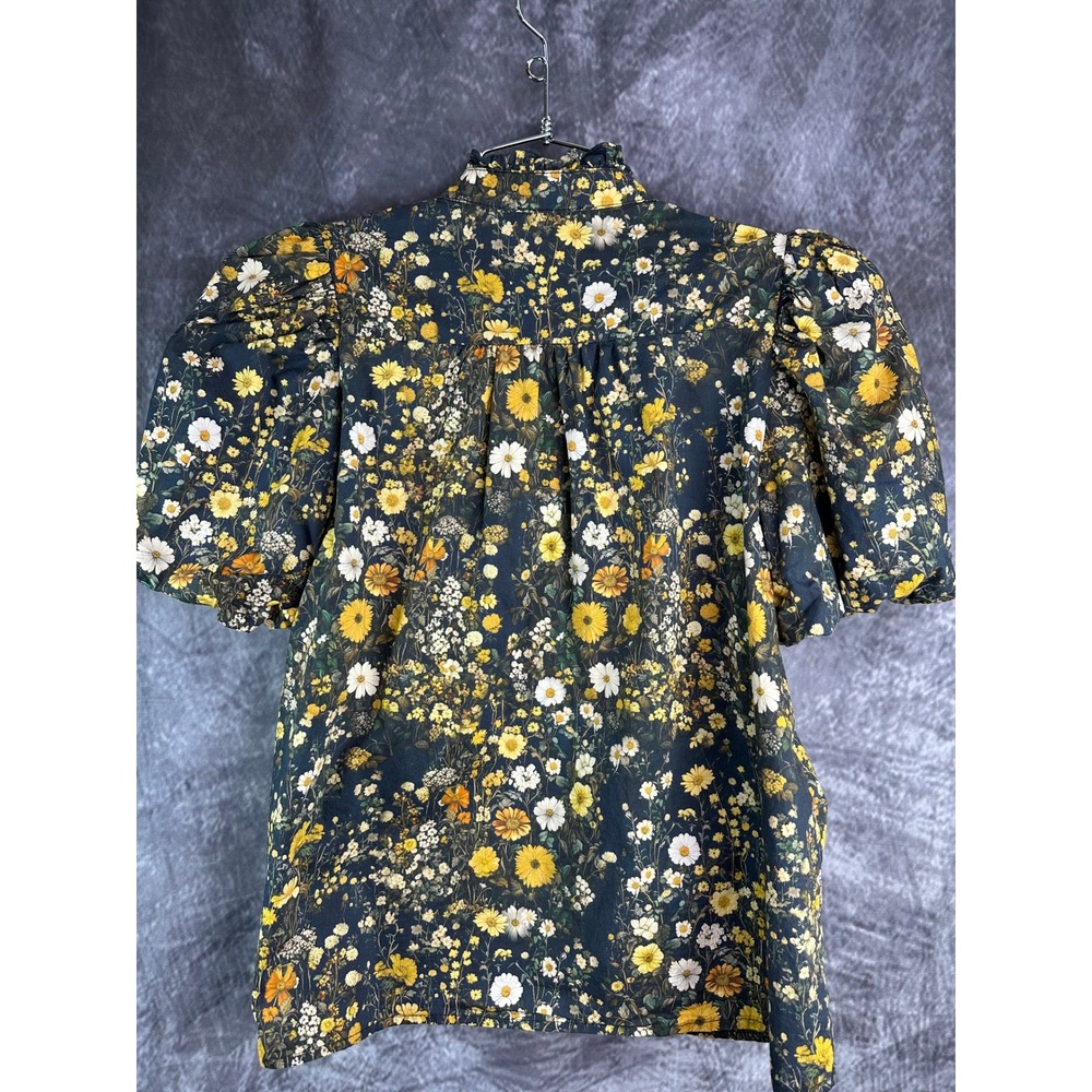 Entro Puff Sleeve Floral Blouse Womens Medium Dark Floral Ruffle Neck T28197 - Picture 2 of 9